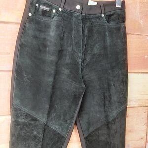 Vintage suede front high rise stretch black pants size Medium